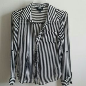 Black and white sheer striped shirt